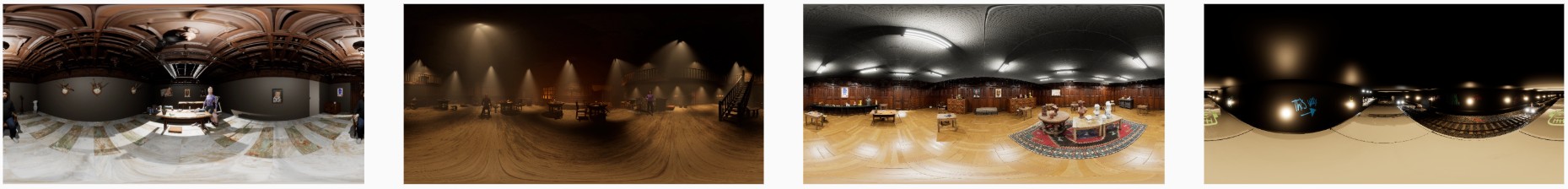 Four continuous panoramic shots of the high-fidelity virtual test environments